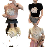 Kukombo misunderstood outfit Short Knitwear for Women Summer New Hot Girls Pure Want to Design Sense Niche Soft Glutinous Puppy All-Match Chic Top Fashion