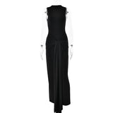 Kukombo influencer dress to impress New Dress Women's round Neck Sleeveless Lace-up Slim Fit Dress Sexy Fashion Solid Color Dress