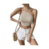 Kukombo 2024 new European and American sexy hot girl women's clothing temperament short backless halter neck lace-up knitted vest top for women