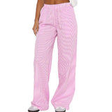 striped 2024 New Women's Striped Wide-Leg Trousers Casual Street Ins Fashion Loose High Waist Trousers