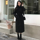 buisnesscore outfit women Korean Style Suit Collar Solid Color Slimming Long Coat Women's Winter Elegant Waist-Tight Woolen Coat Belt Coat