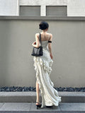 Kukombo discover style ideas French Ruffled Irregular Sling Dress Summer Seaside Vacation Long