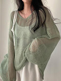 Kukombo Oversized Long Sleeve Crochet Knit Top