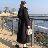 buisnesscore outfit women Korean Style Suit Collar Solid Color Slimming Long Coat Women's Winter Elegant Waist-Tight Woolen Coat Belt Coat