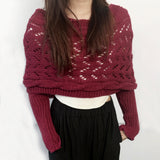fashion outfits off-Shoulder Meilun Knitted Autumn and Winter High-Grade Double-Sleeve Hollow Shawl off-Shoulder Cross