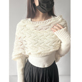 fashion outfits off-Shoulder Meilun Knitted Autumn and Winter High-Grade Double-Sleeve Hollow Shawl off-Shoulder Cross