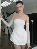 android vs cyberborg dress to impress 2024 Summer New Elegant Temperament Solid Color Tube Top off-the-Shoulder Thin Flash Design Tight Waist Short Dress