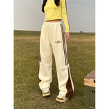 clothes Original American Retro Three Bars Sports Trendy All-Match Sweatpants Women's Street Loose Stitching Casual Long Pants Trendy