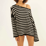 Kukombo Casual Women Oversized Striped Sweater Color Block Knit Long Sleeve Sweatshirt Loose Pullover Y2K Preppy Jumper