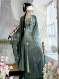 Hanfu Dress Women Chinese Traditional Vintage Hanfu Female Halloween Cosplay Costume Printed Hanfu Green 3pcs Sets Plus Size XL