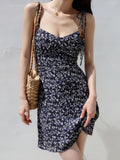 Kukombo Bandage Floral Spaghetti Strap Dress Womens Y2k Clothes Sleeveless Mini Fashion Summer Short Party Backless Dresses for Women