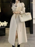 Kukombo Woolen Coat Women French Elegant New Fashion Loose Solid Outerwear With Belted Office Lady Vintage Fleece Warm Mujers Clothes