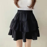 Kukombo Y2K Tiered Ruffle Skirt Elastic Waist Layered Mini Skirt for Women Teengirl Kawaii Soft-girl Spring Summer Outfit