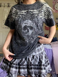 Kukombo Women Y2k Grunge Clothes  Short Sleeve Oversized Shirt Graphic Crop Tops Aesthetic Vintage 2000s Teen Girls Halloween Baggy Tee