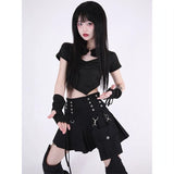 Rivet Removable Spliced Pencil Pants And Pleated Skirt Hollow Out Hotsweet Jeans Y2k Dance Jeans For Women Punk Style Fashion