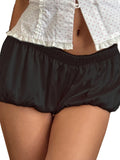 Kukombo Y2K Women Satin Bloomer Shorts Low Rise Elastic Lounge Shorts Ruffle Smocked Pajama Shorts Pettipants Cute PJ Bottom