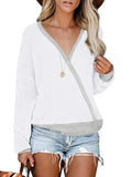 Kukombo Women's V-neck Oversized Sweaters Contrast Y2k Milkmaid T-Shirt Autumn Long Sleeved Fashion Knit Sweater Pullover Top Streetwear