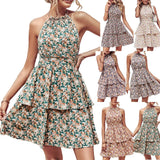 Kukombo Sleeveless Backless Floral Dress for Women Y2k Clothes Vintage Sundress Elegant Party Mini Womens Fashion Summer Dresses 2024