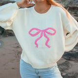 Kukombo Women Y2K Printed Pullover Sweater Top Cute Bowknot Graphic Long Sleeve Crew Neck Knit Sweater Fall Winter Jumpers Streetwear