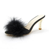 Kukombo Women Slippers Summer 2024 New Fashion Hairy Stiletto Sandals Slippers Women Word Drag Open Toe Wear High Heel Slippers Women