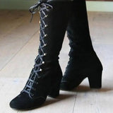 Kukombo New Autumn Winter Women Fashion Steampunk Gothic Vintage Style Retro Punk Boots Cozy Lace Up Elegant Knee High Boots Plus Size