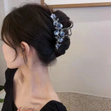 Kukombo New Female Camellia Flower Grab Clip Retro Ponytail Braid Crab Metal Grab Clip Fashion Sweet Girl Hair Card Hair Accessories