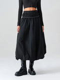Kukombo Women Y2k Bubble Maxi Skirt Elegant Elastic Low Waist Flowy A Line Long Skirt Summer Ruffle Balloon Skirts