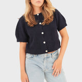 KukomboWomen's Short Sleeve Sweater Cardigan Y2k Oversized Ribbed Knitted Button Down Fall Winter Top Vintage Streetwear