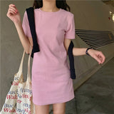 Kukombo Women Harajuku Mini Short Sleeve Dress Woman Clothing Black Pink Casual Y2k Clothes Fashion Summer Short Dresses for Women 2024