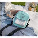 Kukombo Canvas Women's Crossbody Bags Small Cartoon Rabbit Printed Messenger Bag Fashion Casual Handbag for Girl Students Zipper Purse