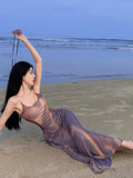 Kukombo Summer Slim Sleeveless Backless Casual Midi Dress for Women New Fashion Elegant Holiday Beach Dresses Female Clothes