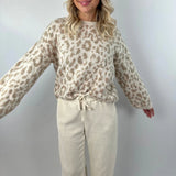 Kukombo Women Leopard Print Sweater Long Sleeve Losse Fit Knitted Pullover Printed Crewneck Basic Knit Jumper Tops Vintage