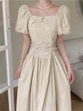 Kukombo Korean Fashion Women Elegant Casual Summer Dress Vintage A-Line Solid Party Prom Vestidos Chic Female Robe Clothings Mujers