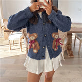 Kukombo Women Christmas Sweater Cute Santa Bear Snowman Embroidery Print Xmas Open Front Button Down Ugly Knit Cardigan Tops