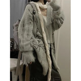 Kukombo Christmas gifts Y2K Knitted Cardigan Women Harajuku Oversized Print Sweater Coat Streetwear V Neck Zipper Knitwear Korean Casual Jumpers Tops