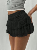 Kukombo Women Y2k Lace Mini Skirt Sexy Leopard Tiered Flowy Ruffle Half Slip Skirt Low Rise Layered Pleated Short Skirt Underskirt