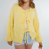 Kukombo Women Y2k Tie Front Knitted Cardigan Sweater Long Sleeve Open Front Oversized Cardigan Knitwear Tops Streetwear