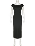 IAMSURE Elegant Basic Solid Backless Straight Dress Fashion Casual O-Neck Short Sleeveless Maxi Dresses For Women 20233 Summer