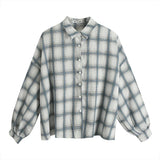 Kukombo Checkered Shirt for Women Schoolgirl Long Sleeve Button Up Collared Plaid Shirt Blouse Grunge Aesthetic Outfit