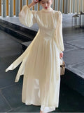 Kukombo Summer Women Elegant Slim Ruffle Dress French Graduation Evening Party Robe Female Bubble Sleeve Korean Chiffon Vestidos