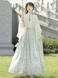Hanfu women Cherry blossom Jacquard National style zipper horse-face skirt three-piece dress Spring and Autumn set 2024