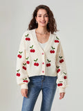 Kukombo Y2k Embroidery Cherry Cardigan Women 2024 Winter Fashion Patchwork Long Sleeve Short Cardigan Street Casual Knitwear Sweater