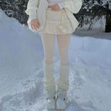 Kukombo Women's Knitted Mini Skirt with Pompom Short Skirts Soft Girl Fairycore Kawaii Outfit