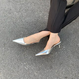 Kukombo 2024 Spring New Brand Women Slipper Pointed Toe Slip On Ladies Mules Thin Low Heel Outdoor Dress Sandal Shoes