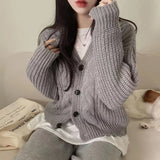 Kukombo Soft Knit Button Front Cardigan Cozy Long Sleeve V-Neck Cable-knit Women's Sweaters Korean Fashion Vintage Outfit