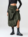 Kukombo Women Y2k Bubble Maxi Skirt Elegant Elastic Low Waist Flowy A Line Long Skirt Summer Ruffle Balloon Skirts