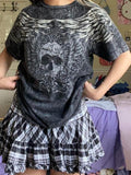 Kukombo Women Y2k Grunge Clothes  Short Sleeve Oversized Shirt Graphic Crop Tops Aesthetic Vintage 2000s Teen Girls Halloween Baggy Tee