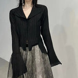 Kukombo Gothic Women Black Shirts Korean Female Designed Irregular Tops Dark Academic Spring Fashion Streetwear Y2K Blouse New