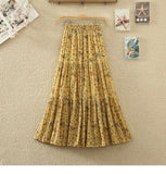 Kukombo Ditsy Midi Skirt for Women Floral Print Elastic Waist Tiered Flared Long Skirt Spring Summer Boho Beach Outfit
