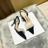 Kukombo Summer New Casual Women's Sexy Sparkling Rhinestone Ball Stiletto Heels Party Pointed Toe Women's Fashion Sandals